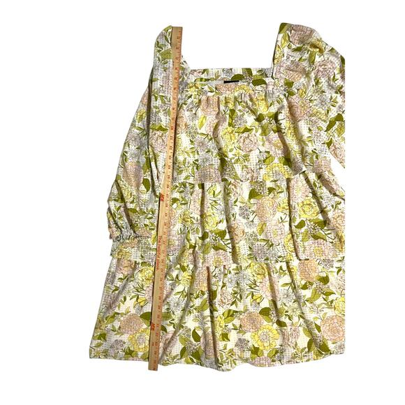 Who What Wear Floral Tier Layer Dress 3/4 Balloon Puff Sleeve Green Pink Large - Picture 7 of 9